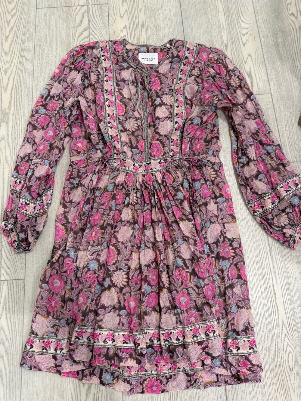 Isabel Marant Pink Floral Long-Sleeve Dress